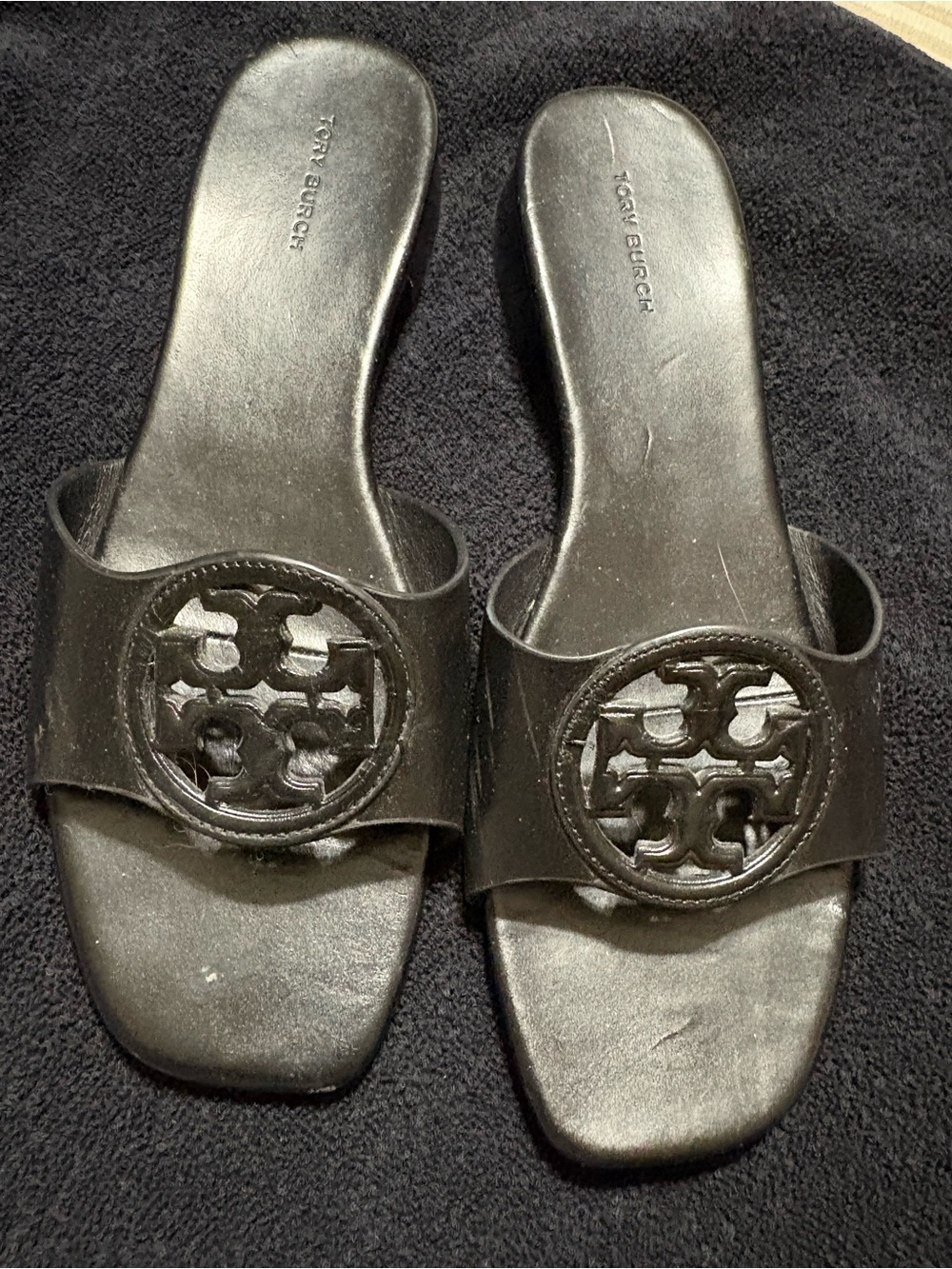 Tory Burch Black Leather Logo Slide Sandals